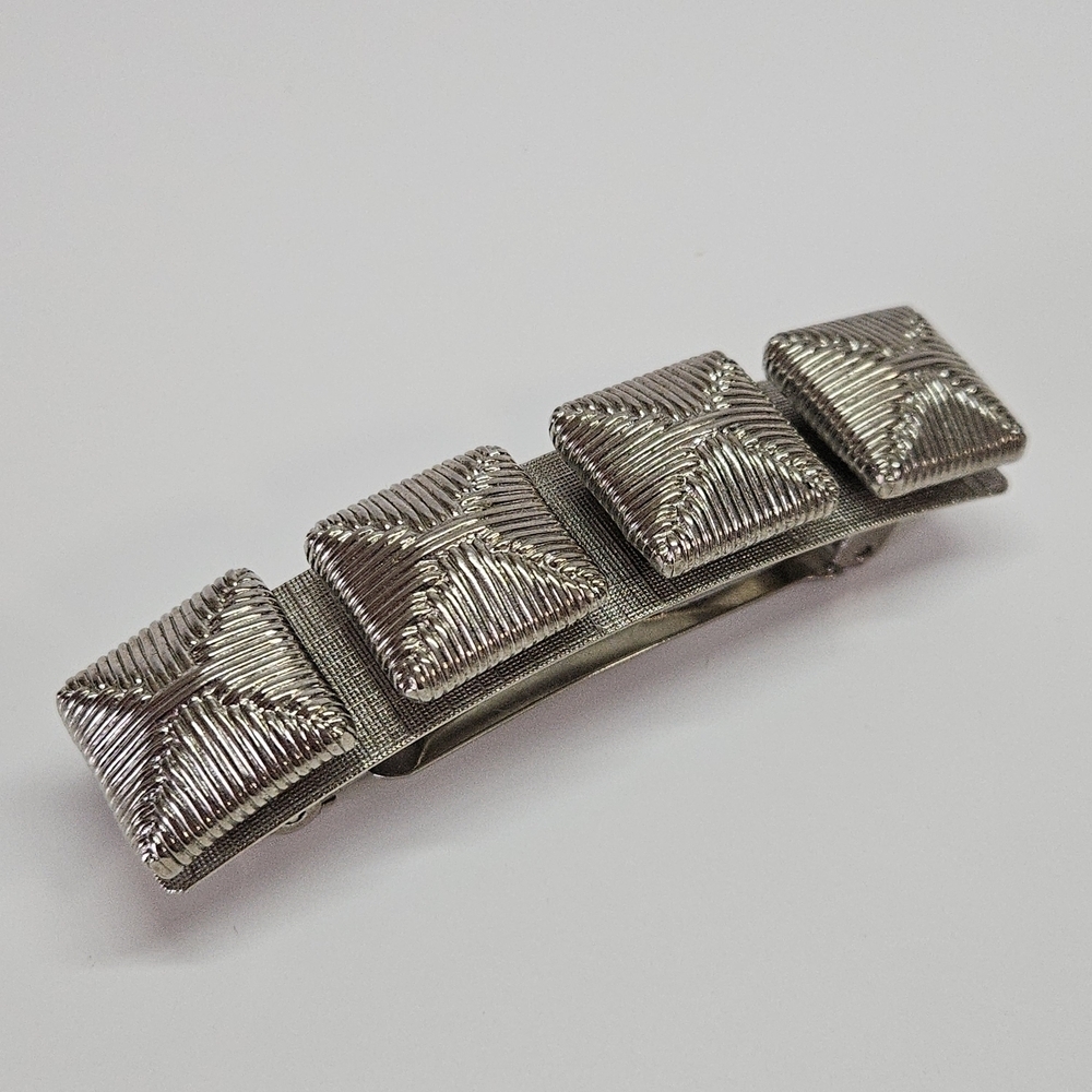 VINTAGE 3D Silver Tone Metal Abstract Hair French Barrette Clip